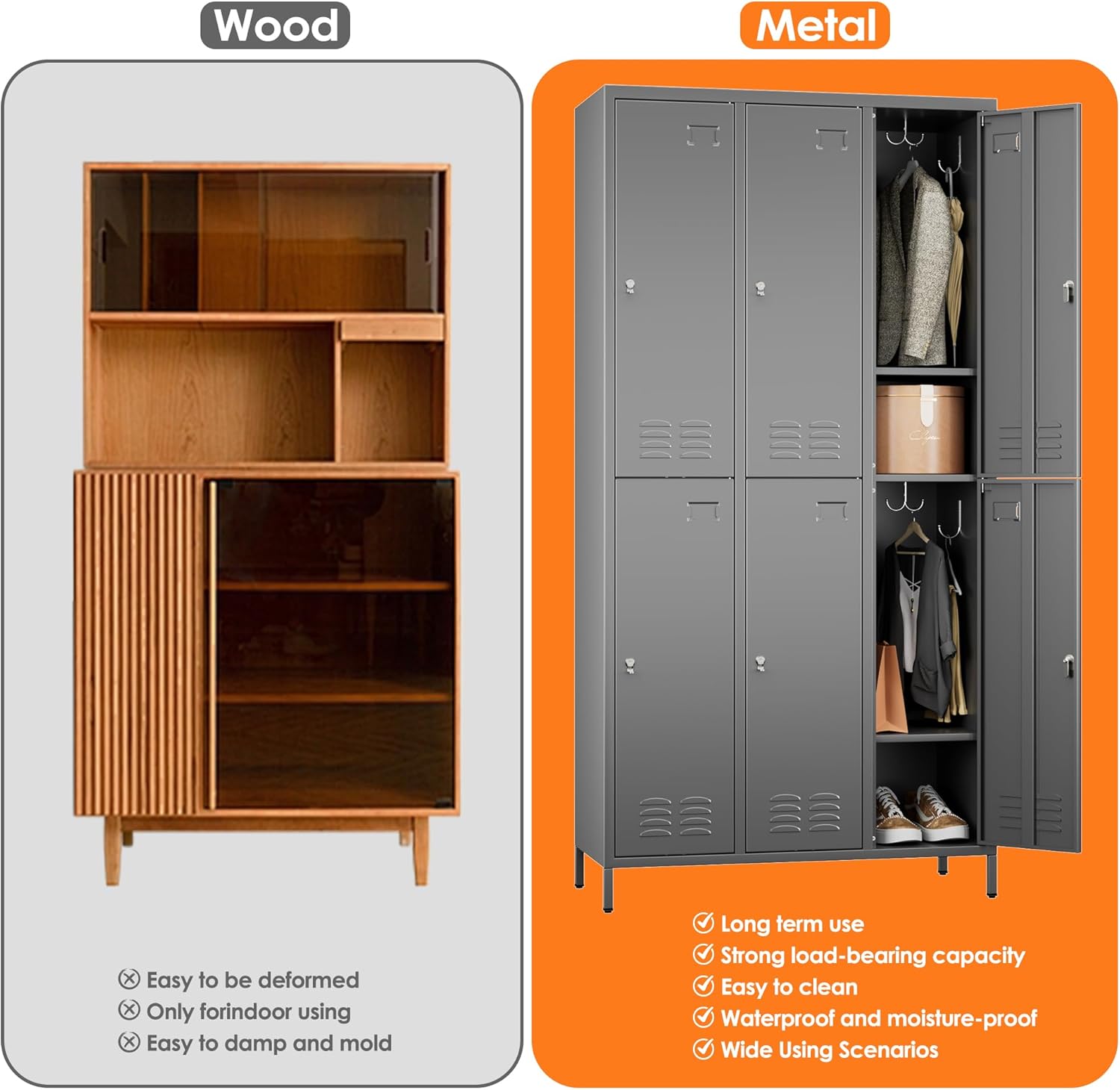 METAN Metal Locker for School Office Gym Bedroom,6 Doors Steel Storage Lockers Cabinet for Employees,Industrial Storage with 1 Shelf,Assembly Required,Dark Gray