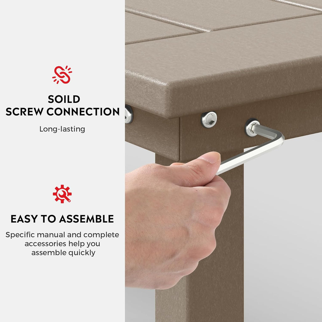 Outdoor Benches Weatherproof, Park Long Bench Poly Lumber Backless for Entryway Front Porch Garden Bench Seat for Patio, Weathered Wood