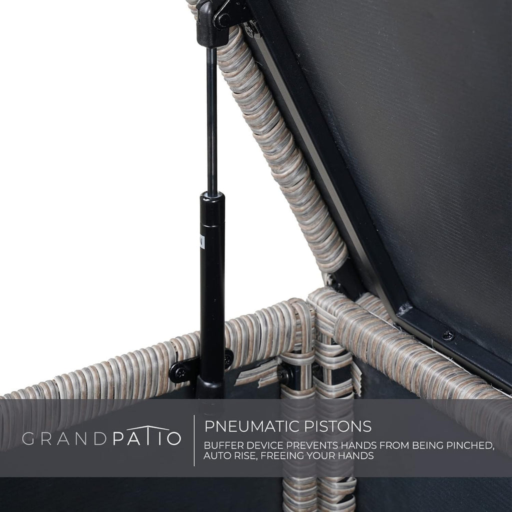 Grand patio 108 Gallon Deck Storage Box Indoor Outdoor Wicker Bin for Patio Furniture Cushions Garden Tools Pool Accessories, Greige