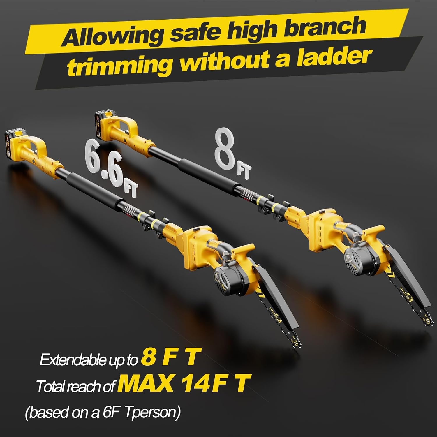 Cordless Pole Saw 3-in-1 with 6&8 Inch Mini Chainsaw, Battery Powered Electric Pole Saw for Tree Trimming with 2×4.0Ah Battery, Lightweight, Up to 14 FT Extendable Pole Saw for Home & Garden & DIY