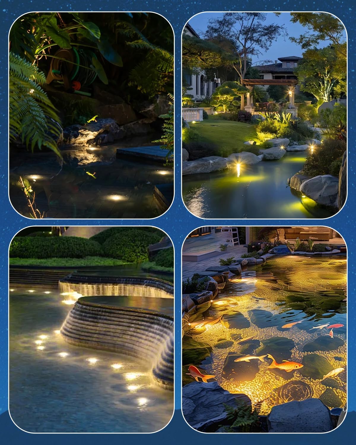 HIBOITEC 3W Pond Lights LED Underwater, 2700K Warm White, IP68 Waterproof Low Voltage Submersible Fountain Lights for Ponds Tank Garden Waterfall, 12-24V AC/DC, 2 Pack