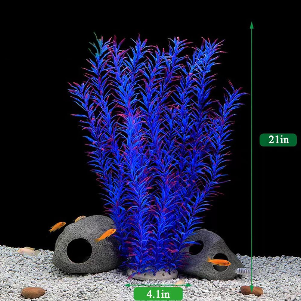 DSkoiph 2 pcs Aquarium Decor Plastic Plants Extra Large 21 Inches Artificial Fish Tank Plants Tall Fish Tank Decorations Artificial Green Water Plants (Purple)