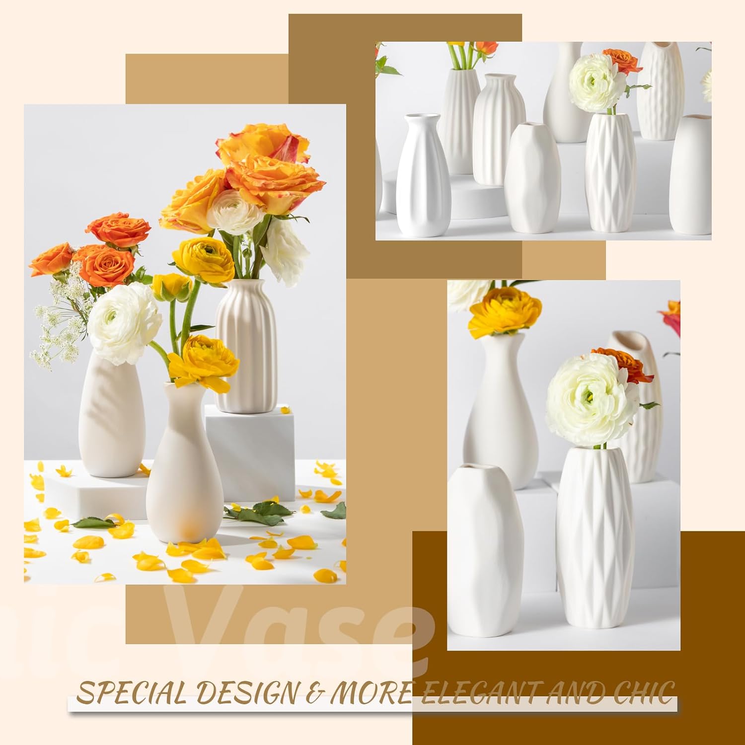 Small White Ceramic Vase Set of 10 - Mini Bud Vases for Flowers and Pampas Grass, Boho Centerpieces for Home and Party Decor, White Vases Home Decor, Ceramic Vase Set for Weddings