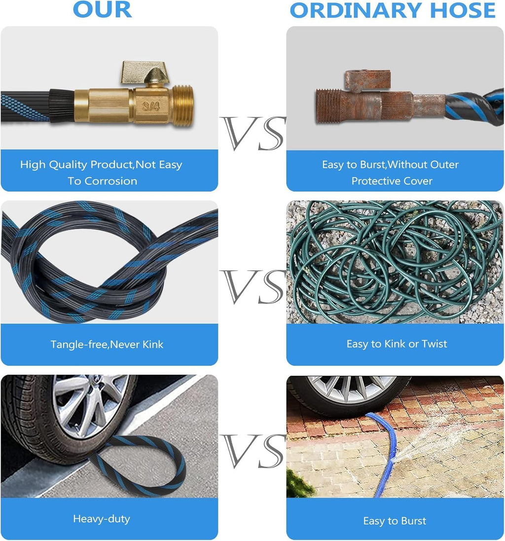 100 ft Garden Hose-No Kink,Heavy Duty,Lightweigh Flexible,Leakproof Water Hose with Sprayer Nozzle-3/4" Solid Brass Connectors-Rubber Car Hoses