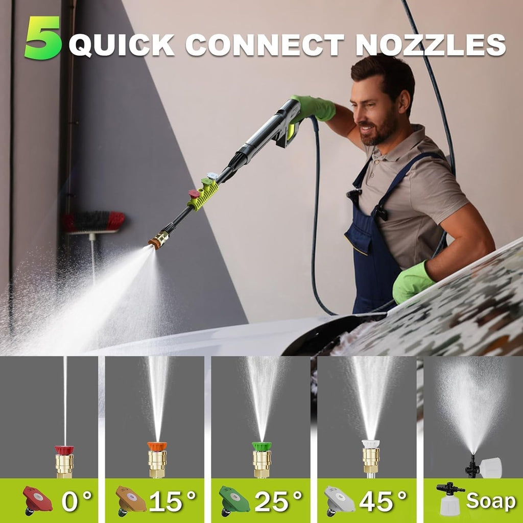Pressure Washer, 5000PSI Max 3.6GPM with Foam Cannon 35FT Power Cord 4 Nozzles for Cars, Green