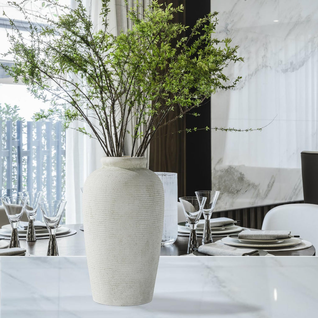 Decorative Ceramic Rustic vase,Tall vase for Minimalist Decoration,11" Large Vintage Vase for Home Decor,Centerpiece,Living Room,Enterway,White