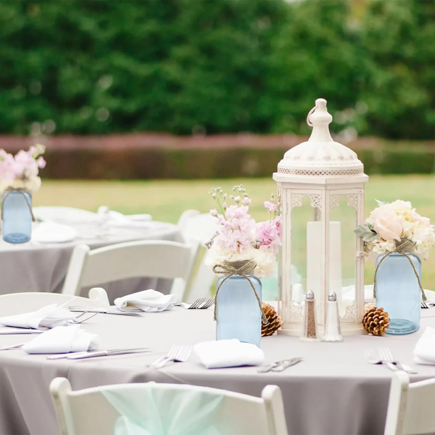 Vintage Glass Flower Vase，12 Pack Blue Farmhouse Glass Centerpiece Vases Mason Jars for Weddings, Parties & Home Decor Bulk (12, Blue)