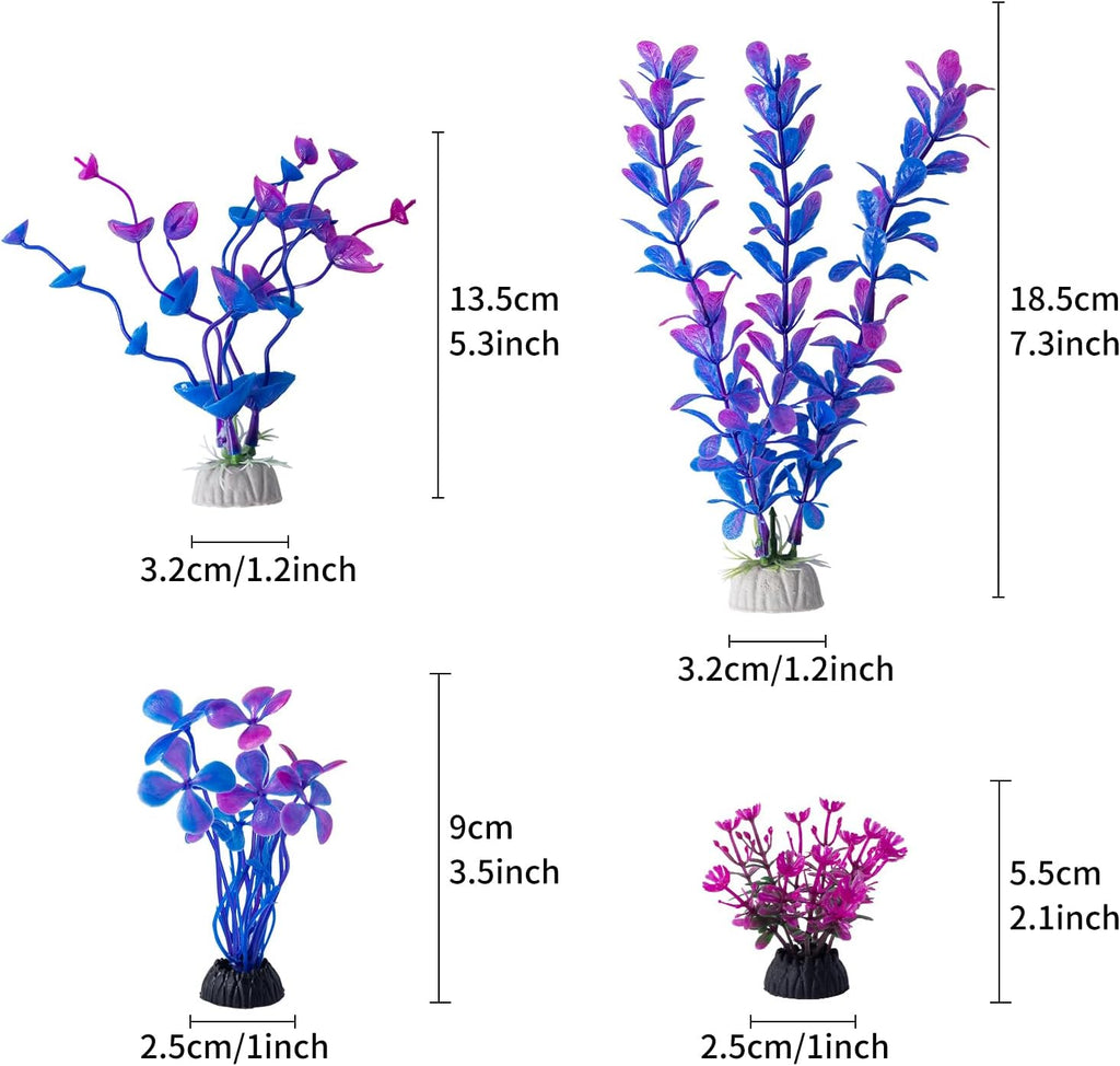 COMSUN 10 Pack Artificial Aquarium Plants, Small Size 4 inch Approximate Height Fish Tank Decorations Home Décor Plastic Purple