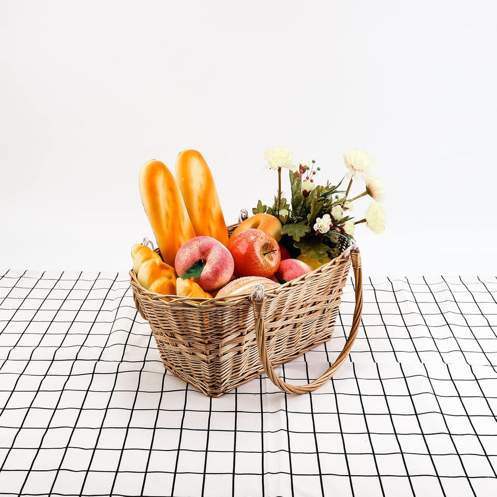 YAHUAN Rectangular Wicker Storage Baskets with Collapsible Handles, Hand Woven Wicker Basket for Shopping Picnic Garden Easter Candy