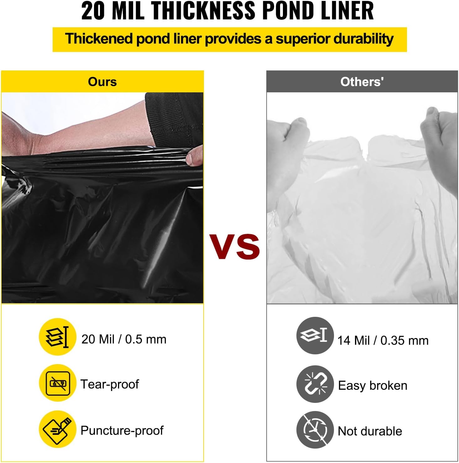 VEVOR LLDPE Pond Liner 20x25 ft, Pond Liner 20 Mil, Fish Pond Liners for Waterfall, Pond and Fish Ponds