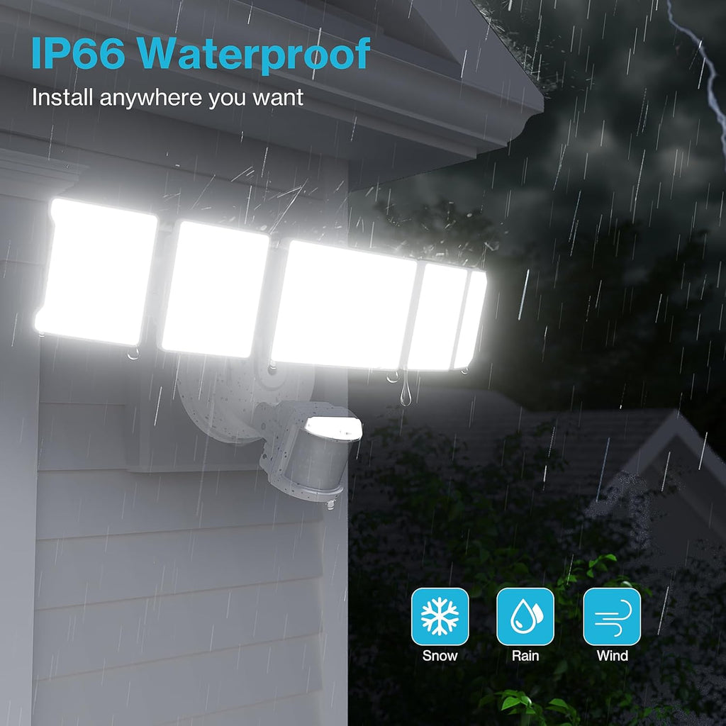 Olafus 100W Motion Sensor Outdoor Lights, 10000LM 6500K Daylight Flood Lights Outdoor Motion Sensor, Dusk to Dawn Outdoor Lighting, IP65 Waterproof Motion Detector Lights for Outside, White