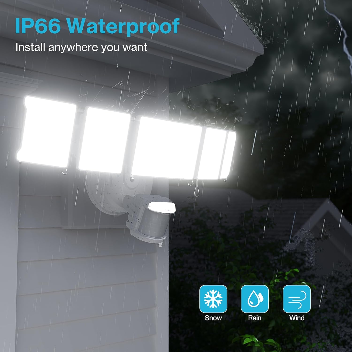 Olafus 100W Motion Sensor Outdoor Lights, 10000LM 6500K Daylight Flood Lights Outdoor Motion Sensor, Dusk to Dawn Outdoor Lighting, IP65 Waterproof Motion Detector Lights for Outside, White