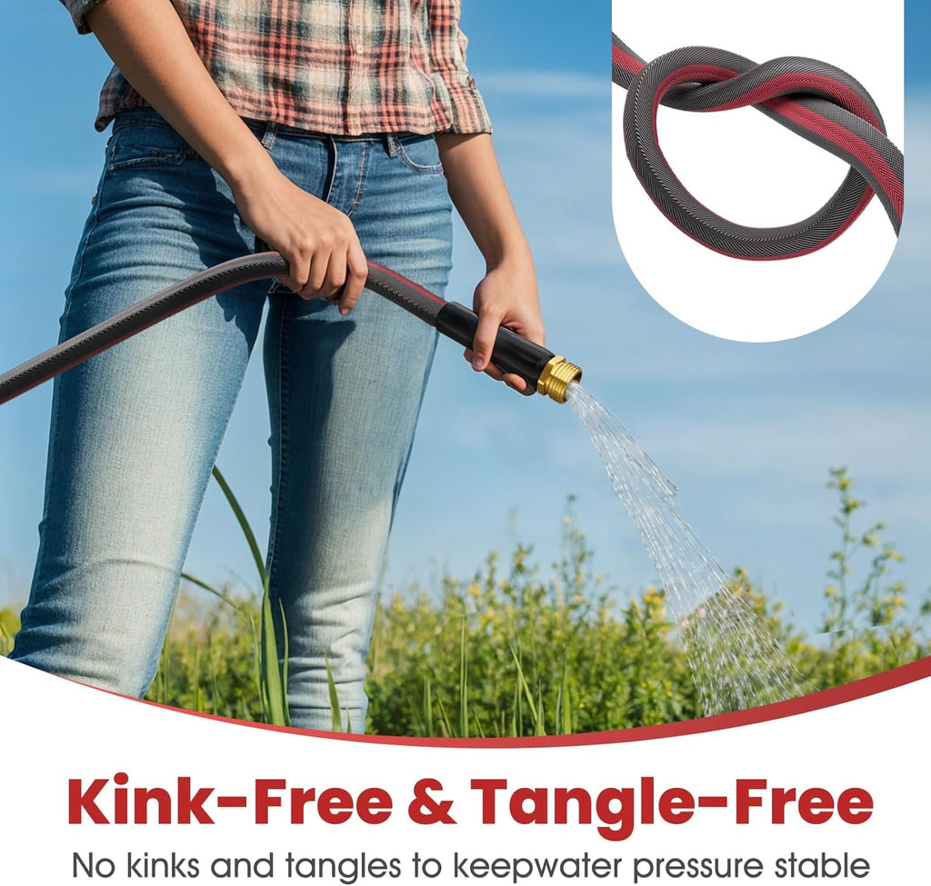 100ft Non-Expanding Garden Hose with 8-Layer Latex Core, Lightweight & Kink-Free, Flexible Heavy Duty Water Hose for Lawn, Yard, Car Washing (3/4" Solid Brass Fittings, Crush-Resistant)