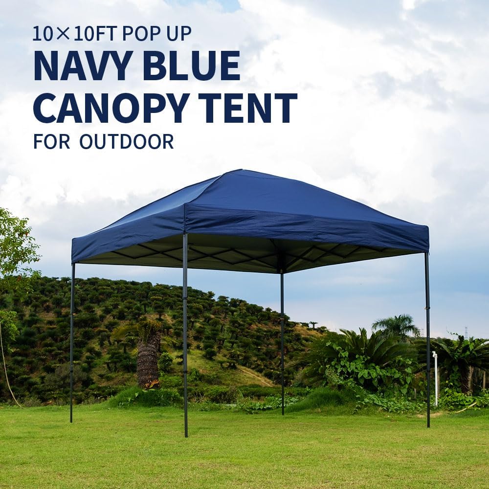 10x10 Pop Up Canopy Tent Outdoor Canopy Tent with Sand Bags Instant for Camping Beach Parties Backyard (Navy Blue)