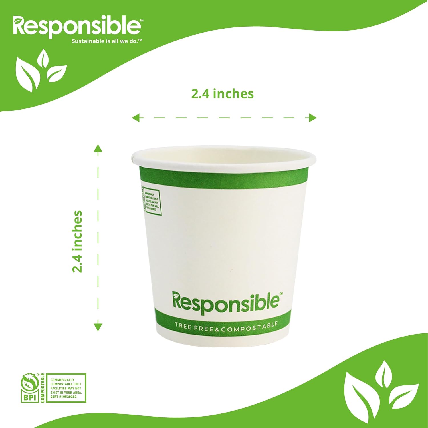 Certified Compostable 4 oz Paper Cups, Cold ＆ Hot Coffee Cups, Disposable Paper Cups, Extra Strength Disposable Cups, Made without PFAS (50 count)