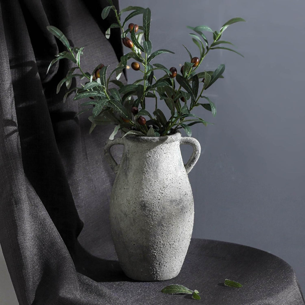 Large Ceramic Rustic Vase,11.3 inch Tall Farmhouse Flower Vase with 2 Handles for Home Decor, Living Room Entryway Table Centerpiece Decor
