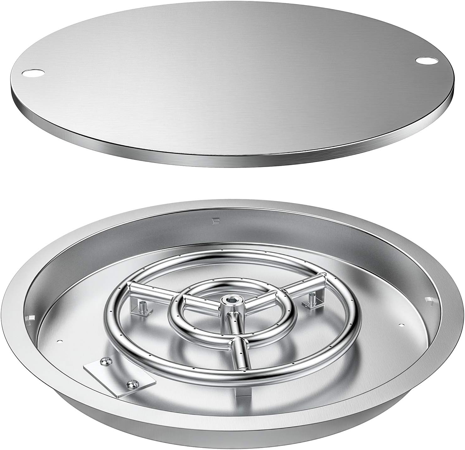 Skyflame 19 Inch Round Stainless Steel Drop in Fire Pit Pan Fire Bowl with Burner Ring and Protective Cover