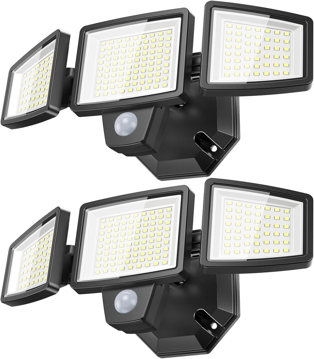 65W LED Flood Lights Outdoor, 6500LM, Waterproof, 6500K Motion Sensor Flood Lights Outdoor with Adjustable 3 Head Detected Floodlight for Outside Entryway Garage, Yard, Porch, 2Pack