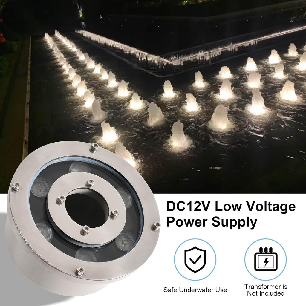 Fountain Light LED Underwater Pond Lights 5000K Day White DC12V IP68 Waterproof Submersible Light for Garden Fountain Pond