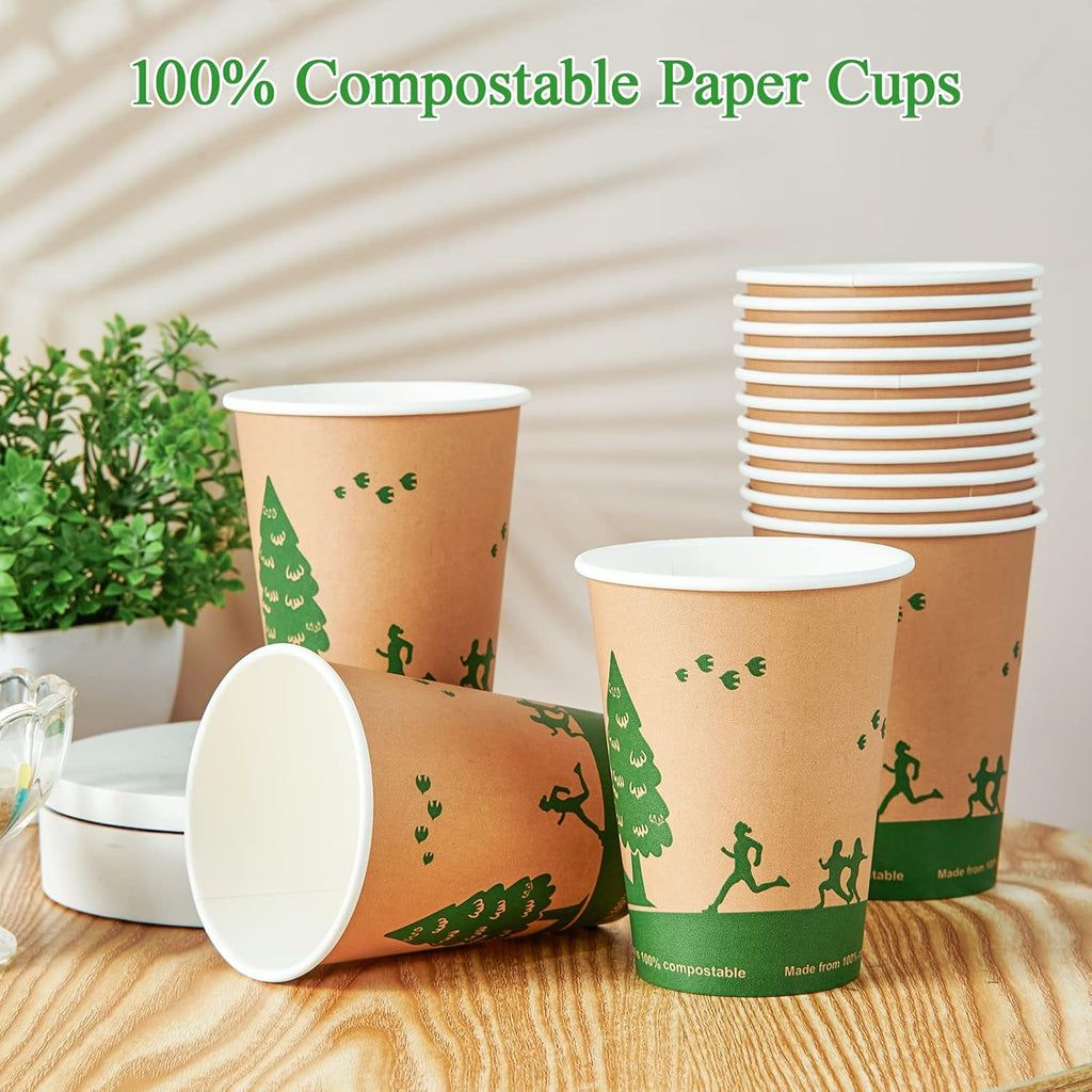 ECOLipak 240 Count 12 oz Compostable Paper Cups, Biodegradable Disposable Paper Coffee Cups with PLA Lined, Eco-friendly Hot Paper Cups for Party, Picnic,Travel,and Events