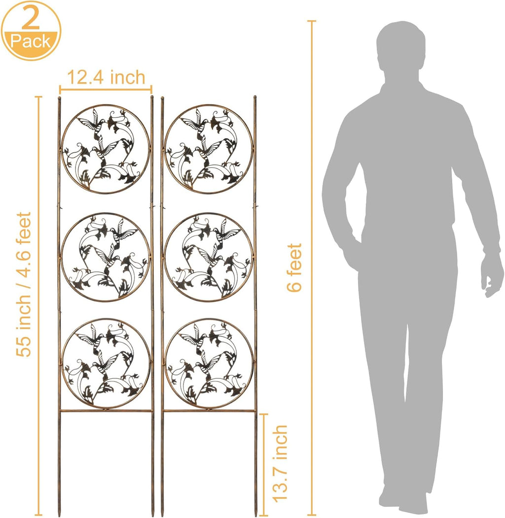 SUNNYPARK Set of 2 Hummingbird Metal Garden Trellis for Climbing Plants, Decorative Vegetables Flowers Vine Trellis for Outdoor Patio 55'' H x 12.4'' W