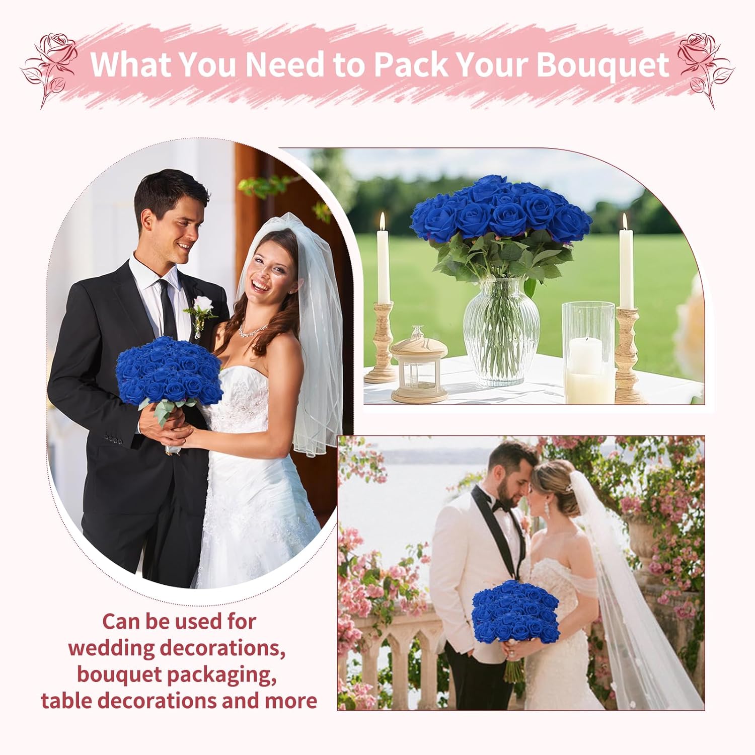 102 PCS Fake Roses Artificial Flowers Bulk, Blue Roses Bridal Bouquet Silk Faux Rose with Stems for Wedding Flowers Decoration, Valentine's Day, Bridal Bouquet, Anniversary,Home Decor(102PCS, Blue)