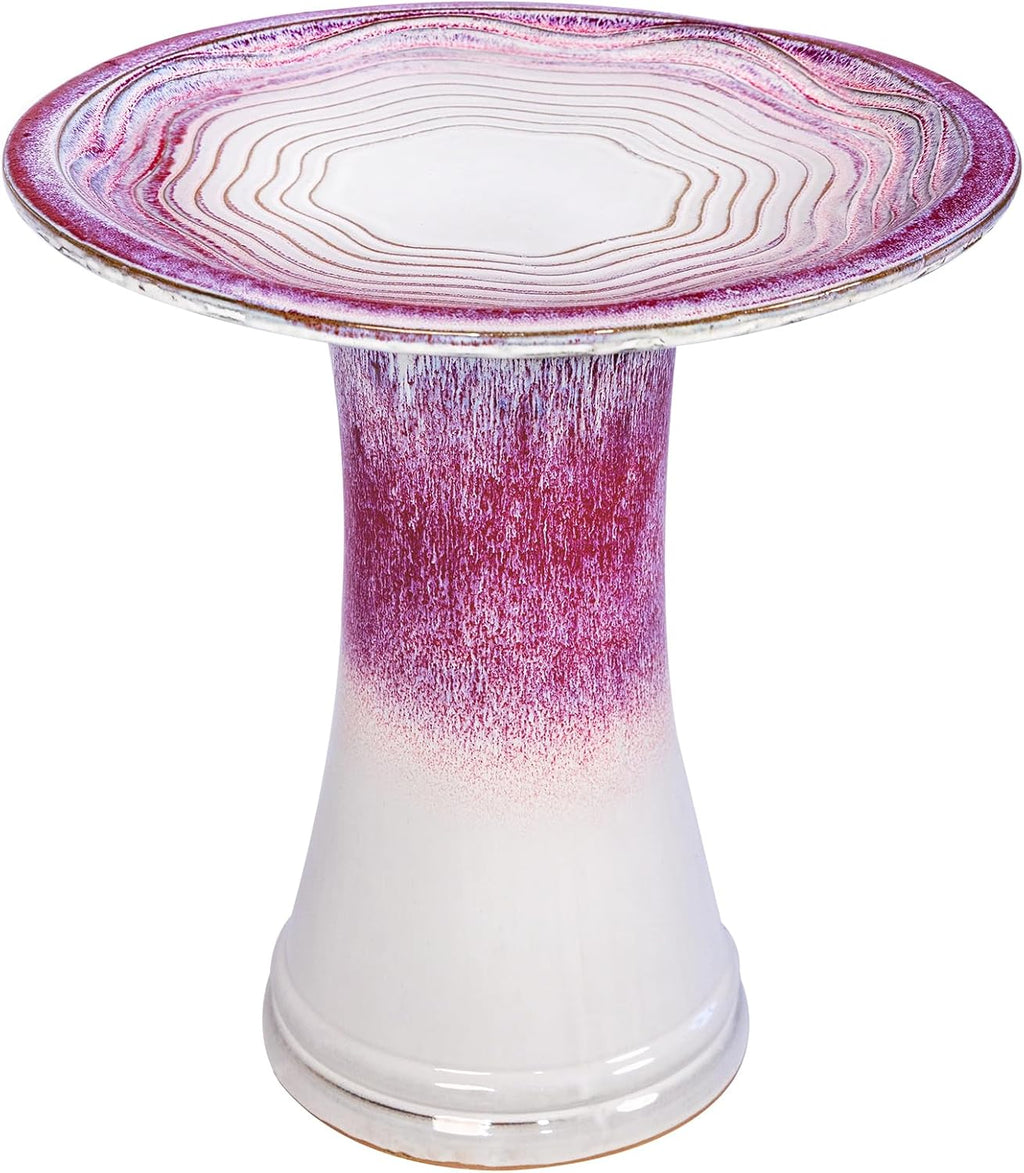 Ceramic Bird Bath for Outdoors – 18" H Birdbath Tool-Free Assembly, Hand-Glazed Earthenware with Non-Slip Bowl, Weather-Proof Sturdy Pedestal Design, Garden Decor(Red)