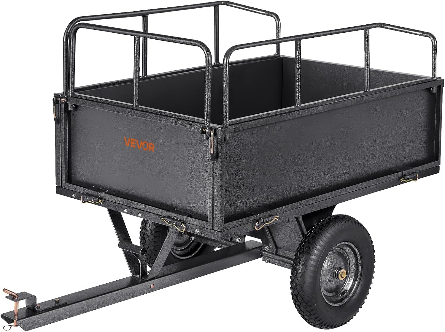 VEVOR Heavy Duty ATV Trailer Tow Behind Dump Cart, 17 Cu.Ft. 600lbs Capacity, Pull Behind Steel Yard Wagon Dump Trailer for Tractor Lawn Mower Garden with 16in Tires