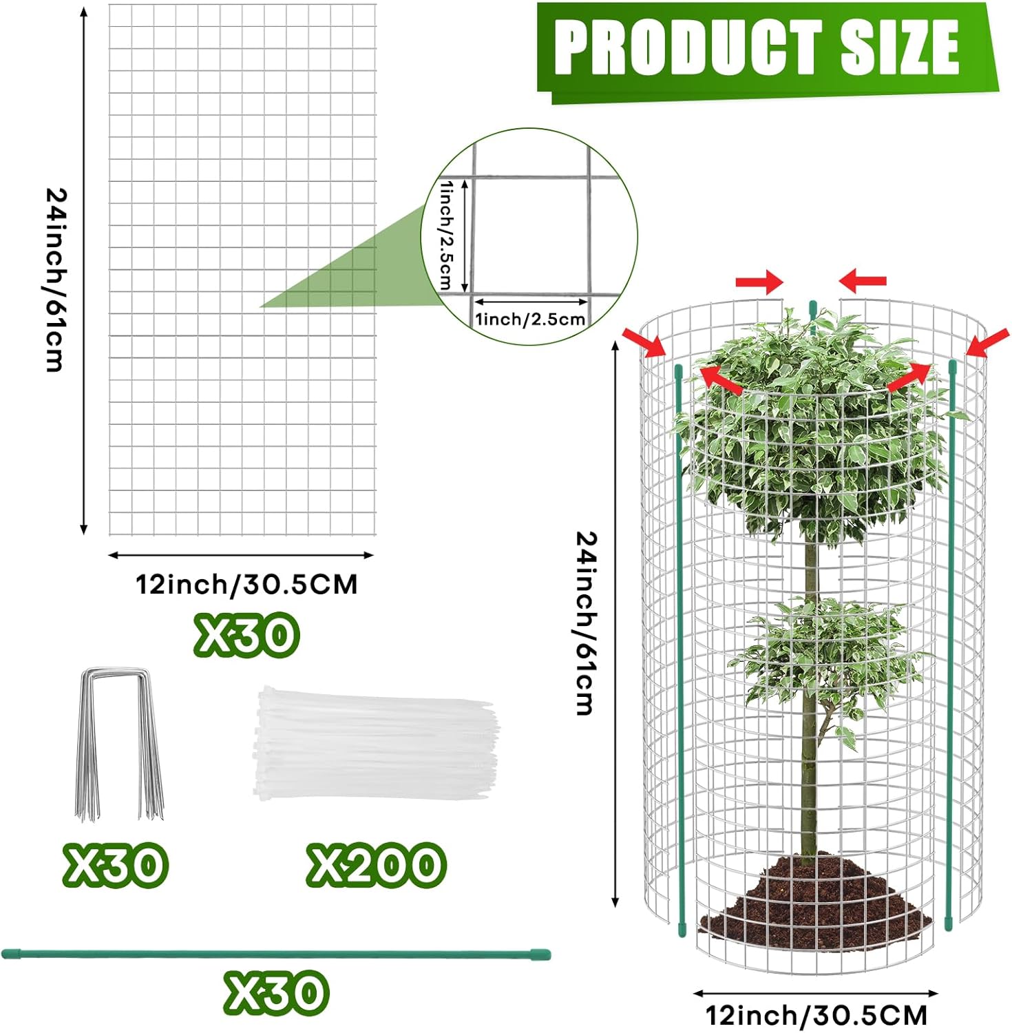 10-Set 12” x 24” Plant Protector from Animals, Hot-Dip Galvanized Metal Mesh Plant Cages, Dual-Secure with U-Stakes & Supports, Animal Barrier to Keep Rabbits & Chickens Out of The Graden