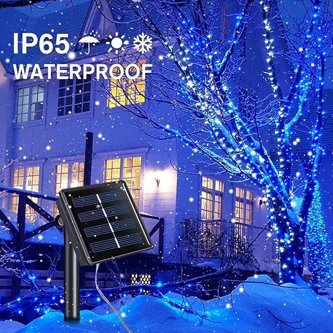 YEGUO Blue Solar Fairy Lights Outdoor Waterproof, 4 Pack Each 100 LED 33ft String Lights, 8 Modes Twinkle Lights