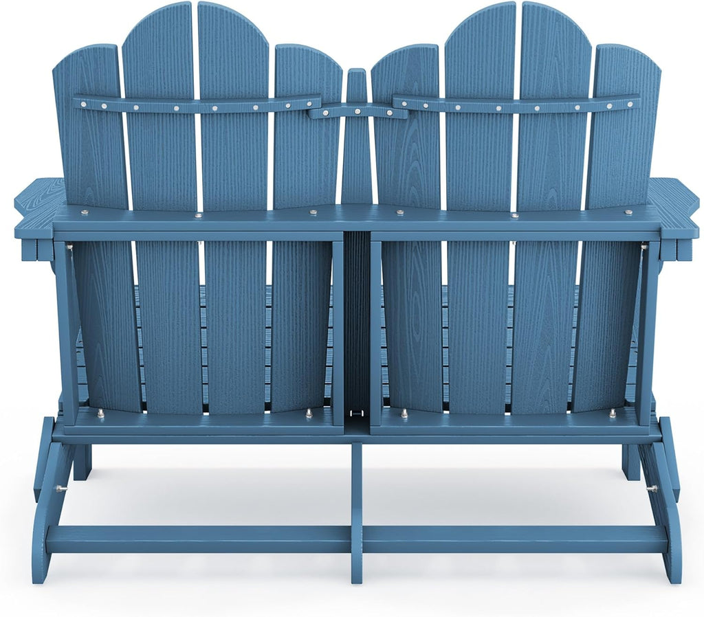 SERWALL Outdoor Folding Adirondack Bench, HDPE All-Weather Adirondack Loveseat, 660 lbs Capacity, Foldable Outdoor Patio Bench for Deck, Lawn, Garden, Navy