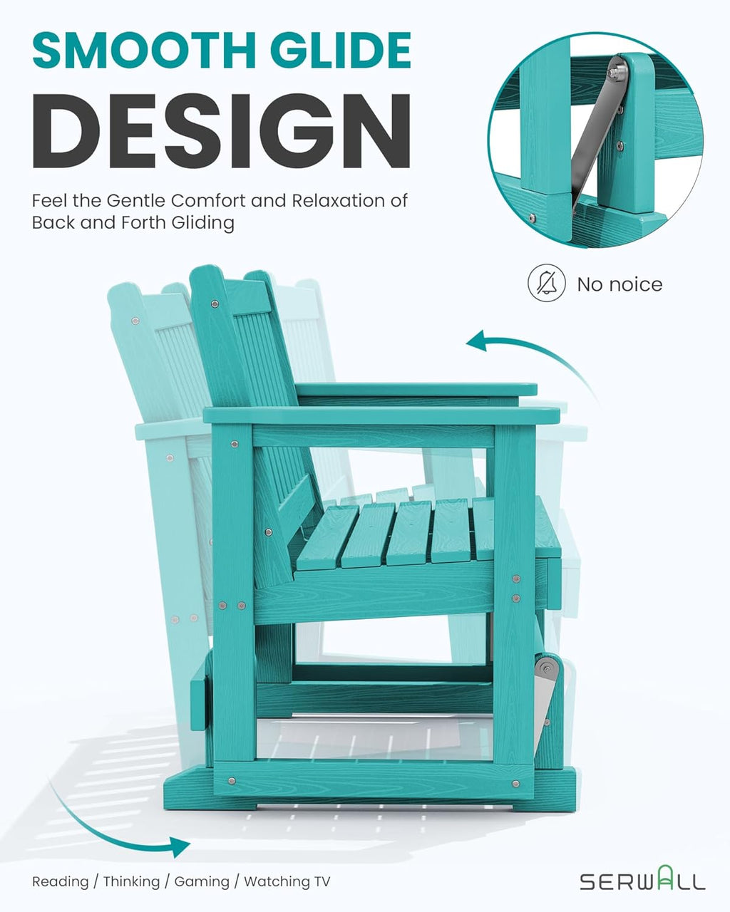 SERWALL 2 Person Patio Glider Bench, HDPE Material Weather-Resistant Swinging Bench for Outdoor Porch Garden, Aruba