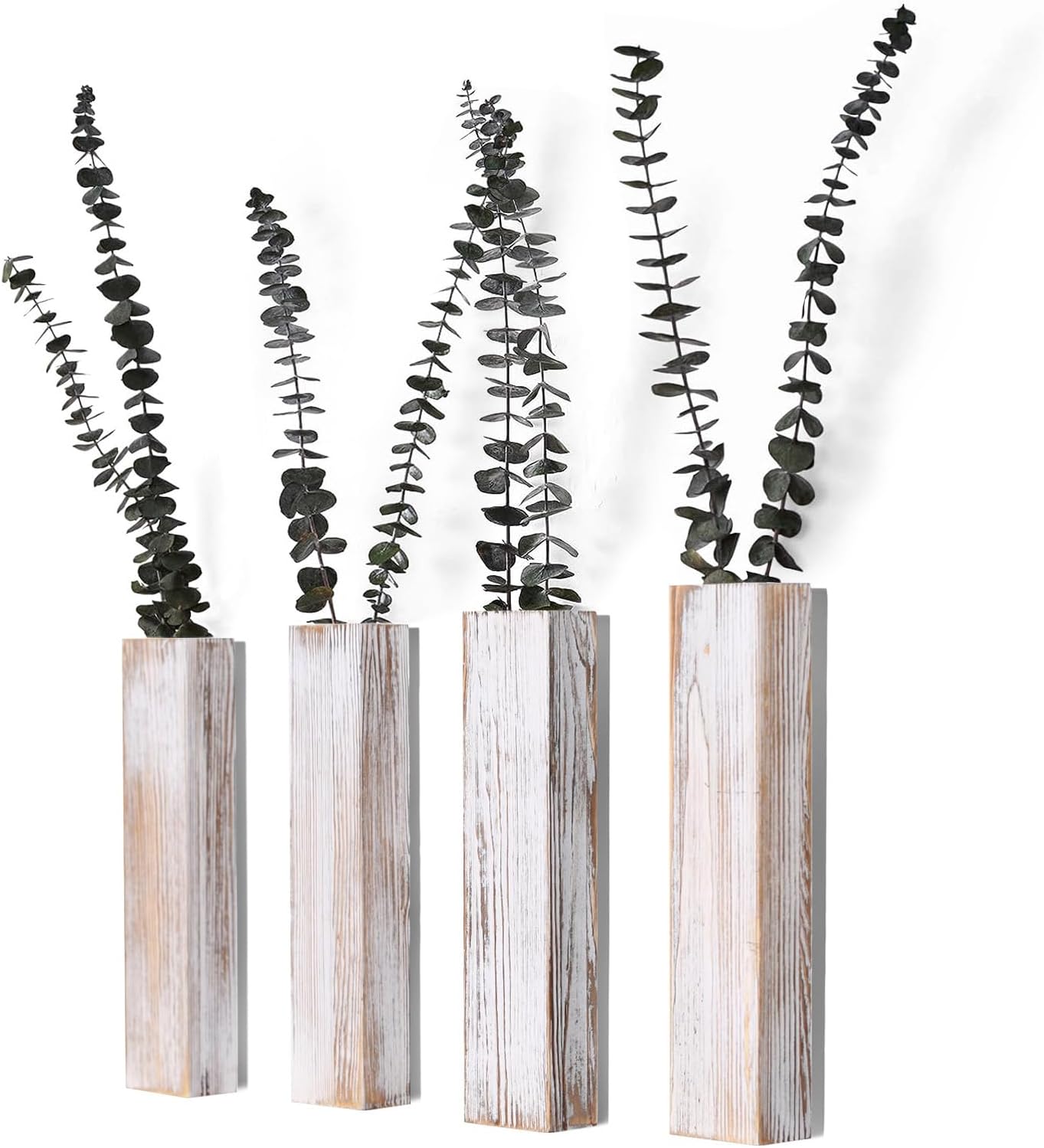 Wooden Wall Planter Set of 4 - Modern Home Decor for Living Room, Bedroom, Bathroom - Vintage Finish Planter for Dried Flowers, Faux Greenery, Indoor Plants