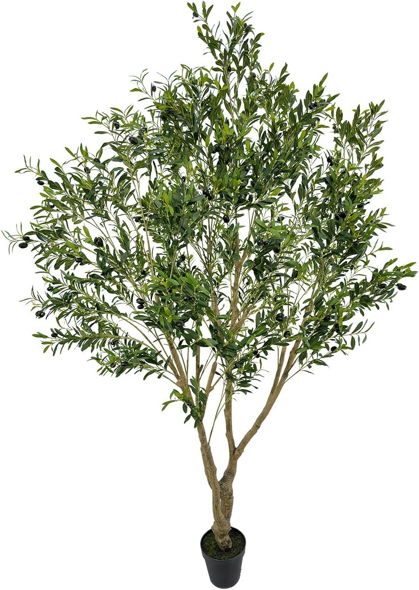 Artificial Tree Faux Olive Tree 8ft Tall Fake Olive Plant in Pot Fake Silk Tree Faux Plants Indoor