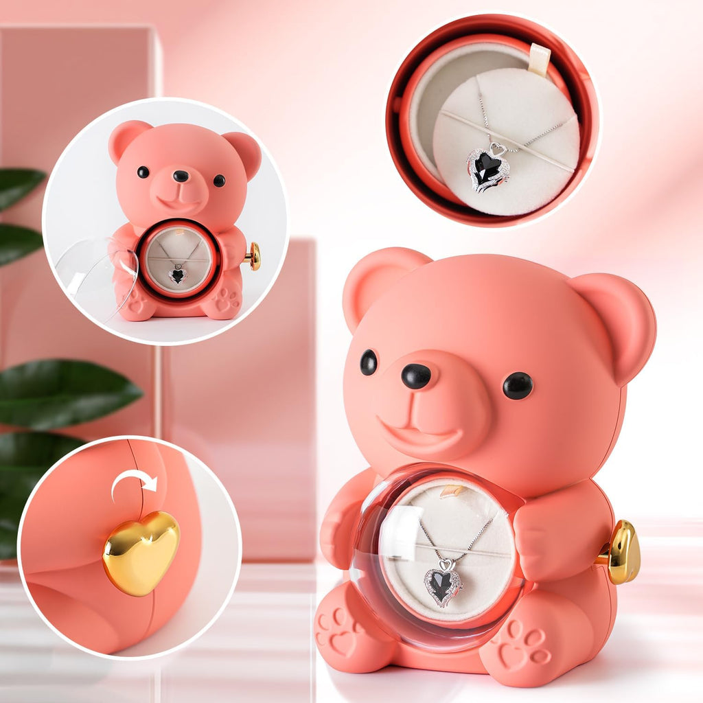 Cute Teddy Bear with Preserved Rose - A Real Rose Flower in Bear with Elegant Gift Box - Romantic Gift for Her in Mother's Day, Weddings, Anniversaries, and Bridal Showers (Pink)