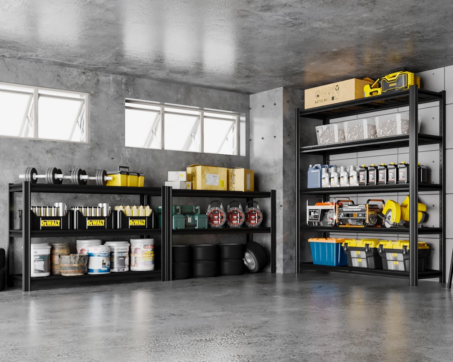 5 Tier Metal Shelving Unit, 78" H x 48" W x 24" D Adjustable Garage Shelves, Heavy Duty Storage Shelves for Warehouse, Basement, Kitchen, Pantry, Living Room, 2500LBS, Black