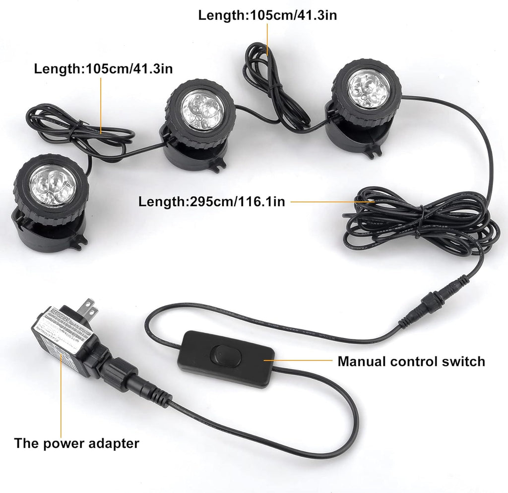 Cold White Pond Lights, Super Bright LED Underwater Submersible Landscape Spotlights, Switch Control IP68 Waterproof Fountain Lights for Fish Aquarium Tank Garden Yard Pool (Set of 3)