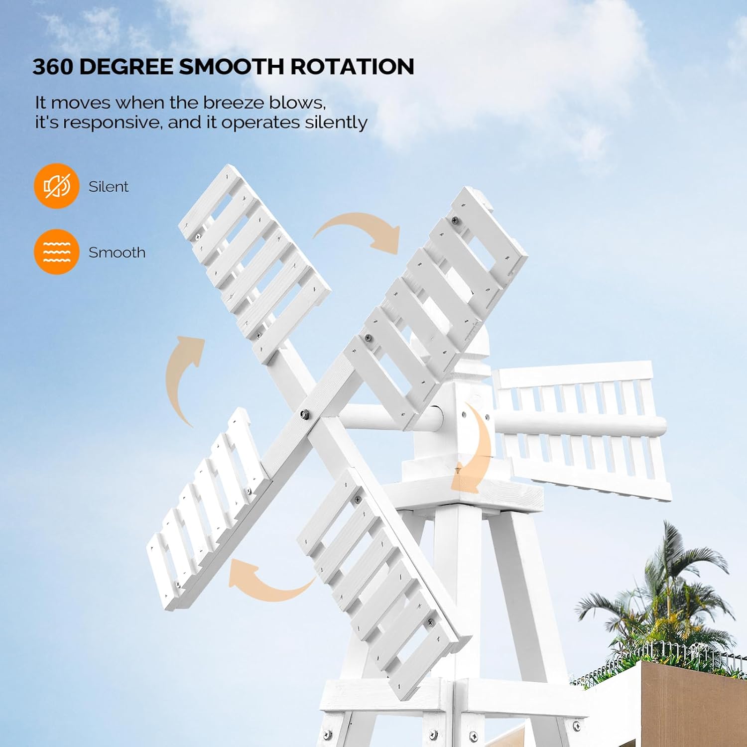 VINGLI Outdoor Yard Windmill, Wooden Wind Spinner for Garden Lawn Yard Patio Decoration (White, Large)