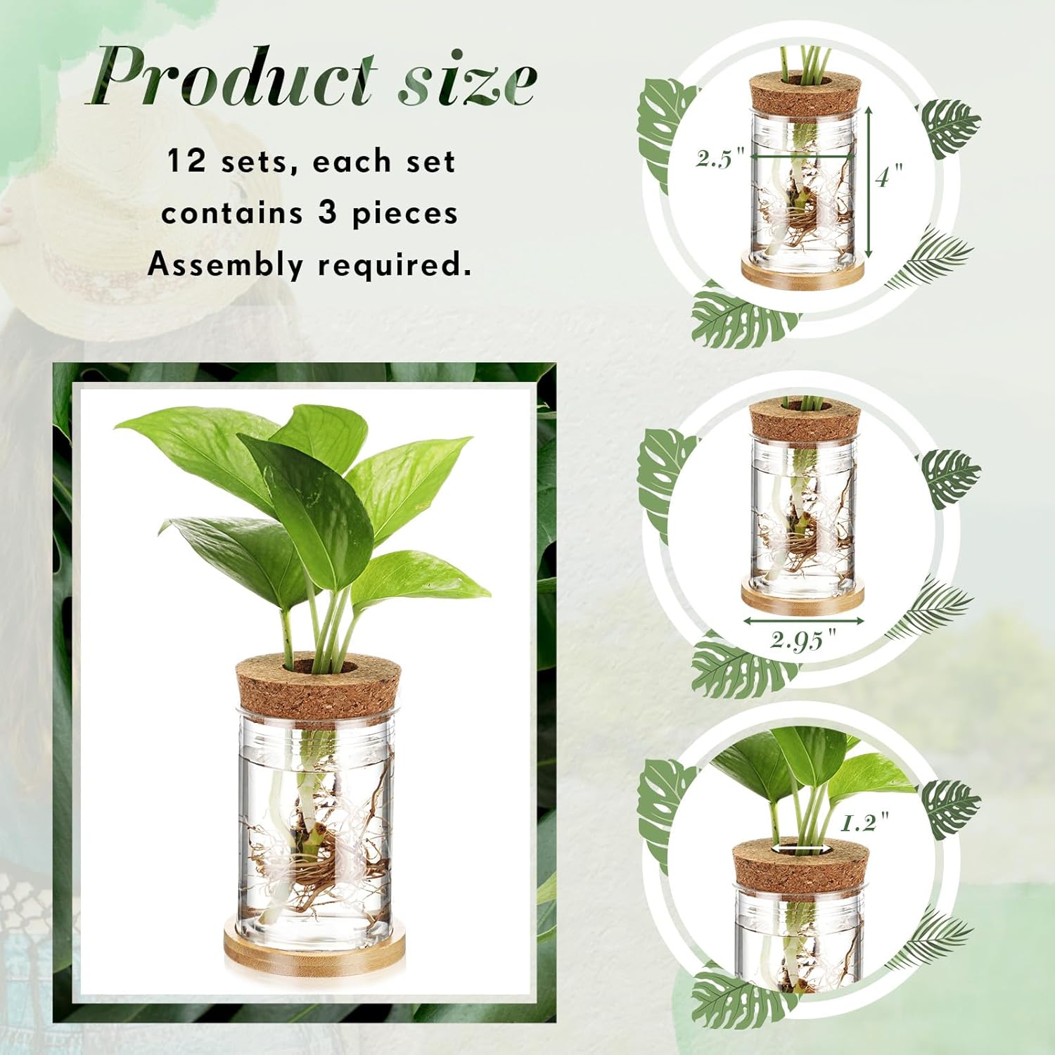 Baderke 12 Packs Propagation Vases for Plants Plastic Plant Propagation with Hole Lid and Bamboo Stand Growing in Water Hydroponic Home Office Desktop Vase Decoration(Classic Style)