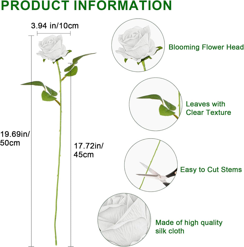 Fake Plants Roses Flowers Plastic Flowers Spring Decorations for Home Gifts for Gf Roses Artificial Flowers for Vase Fake Flowers Home Decor Fake Plant19.6“ (White 100PCS)