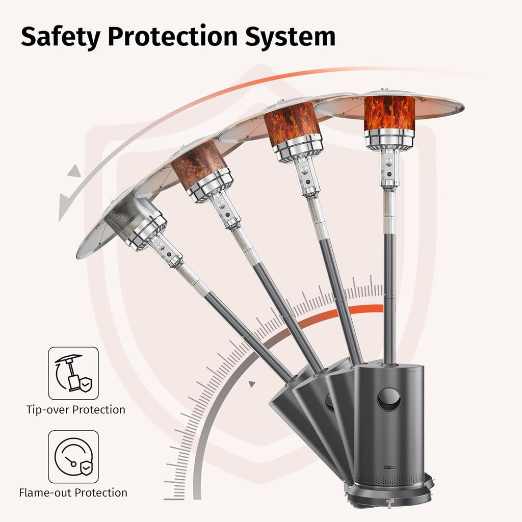 EAST OAK 55,000 BTU Propane Patio Heater with Round Table & Stainless Steel Burner, Outdoor Heater with Wheels, Ideal For Large Patios, Gardens, Outdoor Events, Commercial Use, Gray