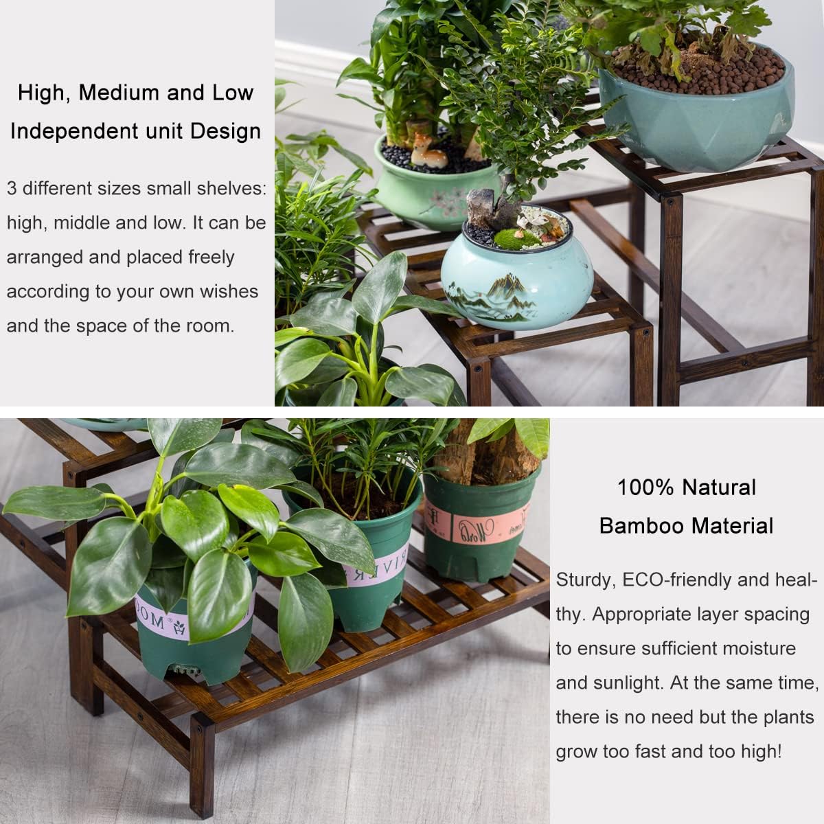 YONGZHAO Bamboo 3-Tier Ladder Plant Stand, Planter Holder Flower Pot Display Shelf, Freestanding Plants Rack for Home Garden Patio Balcony Indoor Outdoor