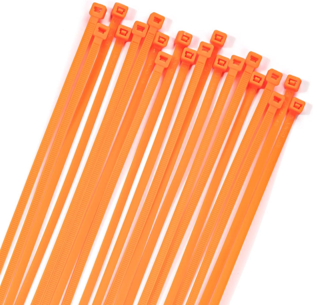 XINGO 100PCS Cable Zip Ties Heavy Duty, Premium Nylon Plastic Wire Ties with 50 Pounds Tensile Strength, Self-Locking Black Nylon Zip Ties for Indoor and Outdoor (14 inch, Orange)