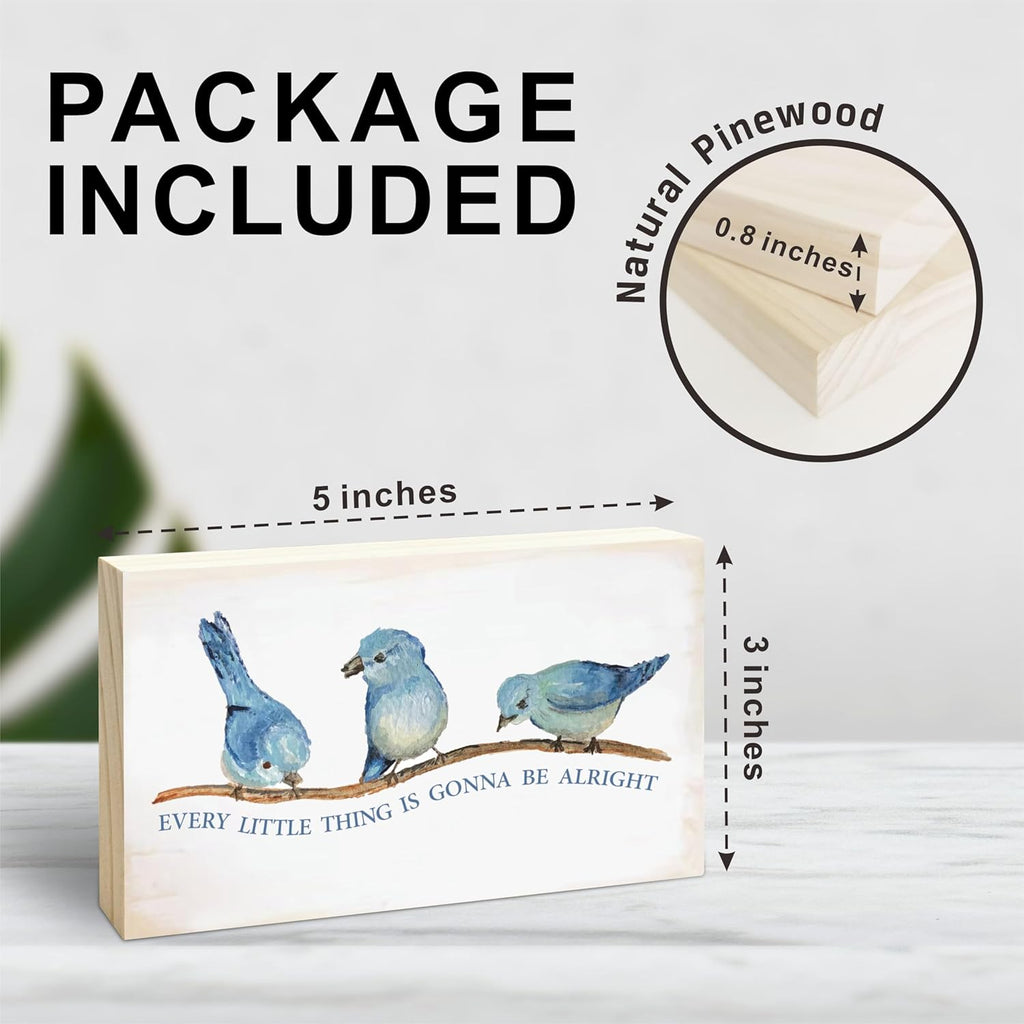 Rustic Pine Wood Block Sign - Every Little Thing Is Gonna Be Alright - Positive Wooden Plaque For Desk Top, Shelf, Living Room, Gift For Friends, Home & Office Decorations(3 X 5 Inches) - 39