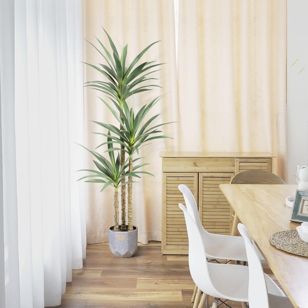 Artificial Tree 5.3Ft Faux Agave Plant with 3 Heads in Plastic Pot Fake Tree for Home Decor Indoor or Outdoor Office Decoration Housewarming Gift