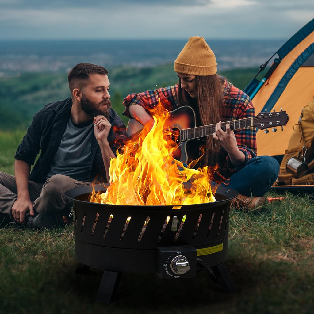 22 inch Portable Propane Fire Pits, Gas Fire Pit Bowl for Outside with Lid & Handle, Smokeless Gas Firebowl,Propane Firepit for Camping, Patio, Yard, Garden