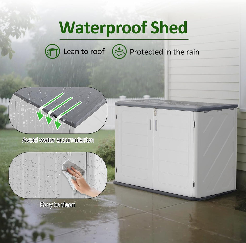 Macrout 25 Cu.Ft Small Plastic Outdoor Storage Cabinet with Floor, 4.3 x 2.5 ft Waterproof Resin Outdoor Storage Shed, Lockable Horizontal Shed for Garden and Patio