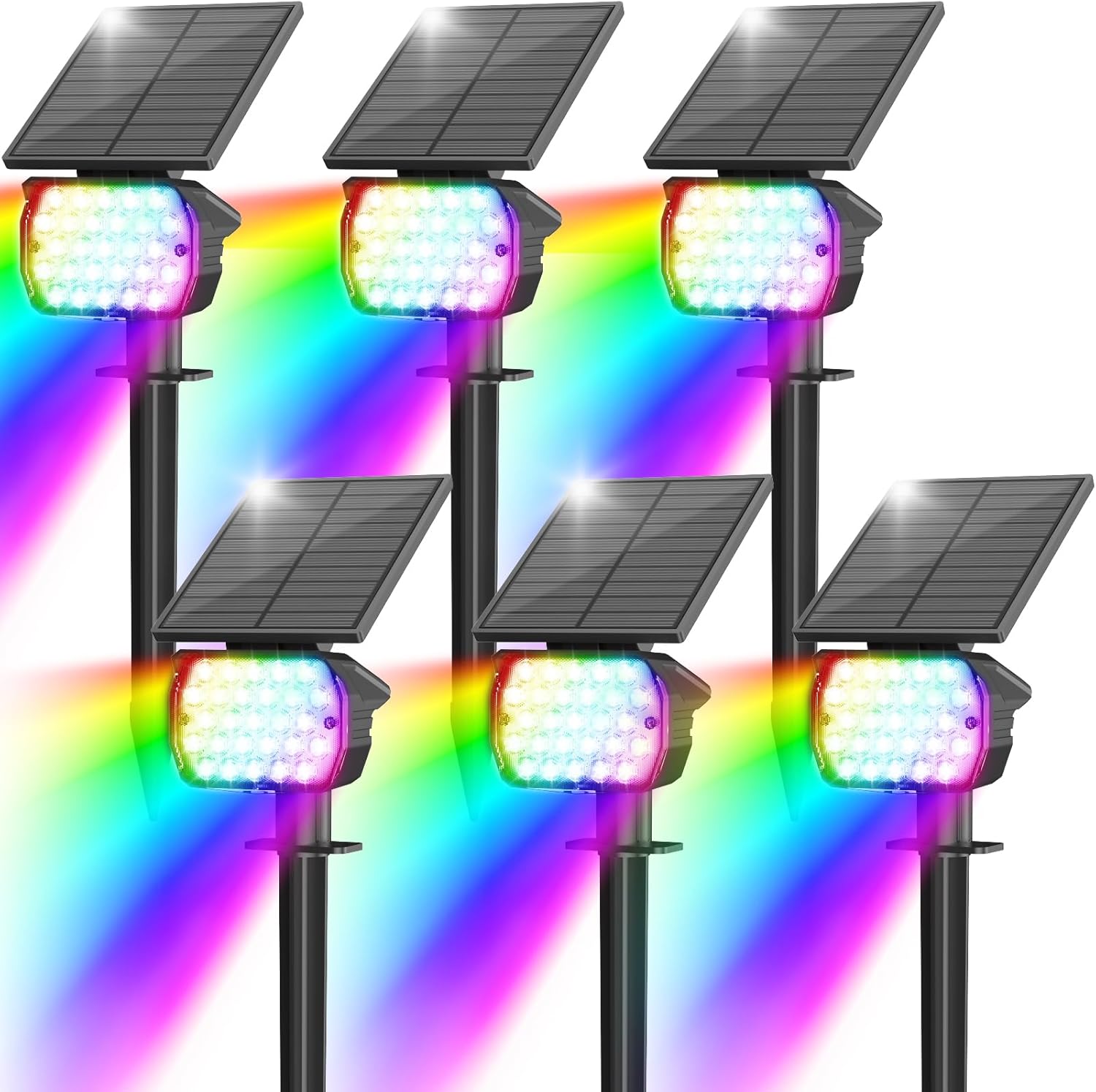 VOLISUN Solar Landscape Spotlights Adjustable Outdoor, Uplights Solar Waterproof IP67, Spot Lights Solar Powered for House,Tree,27 LED with 6 Colors Changing(6 Pack- RGB)