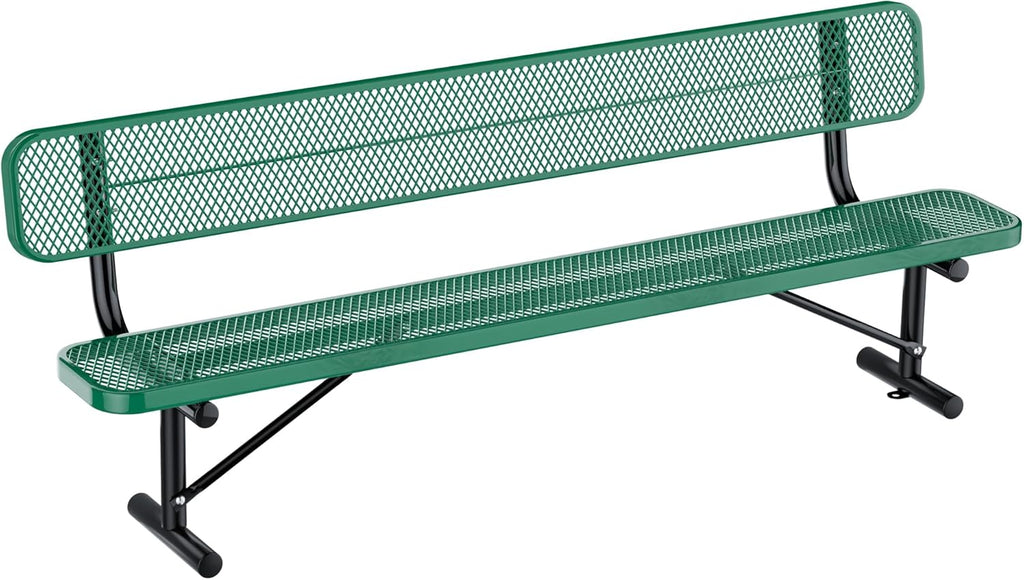 8Ft Outdoor Bench with Back Portable Frame, Outdoor Steel Park Bench with Backrest, Expanded Metal Mesh Bench for Outside, Lawn, Backyard, Park, Deck, Garden, Patio, Porch, Green