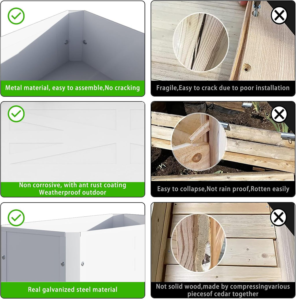 Raised Garden Bed with Detachable Tall Legs Elevated Metal Planter Box for Growing Fresh Herbs Vegetables Flowers Succulents&Other Plants for Outdoor Backyard Patio Deck Balcony White